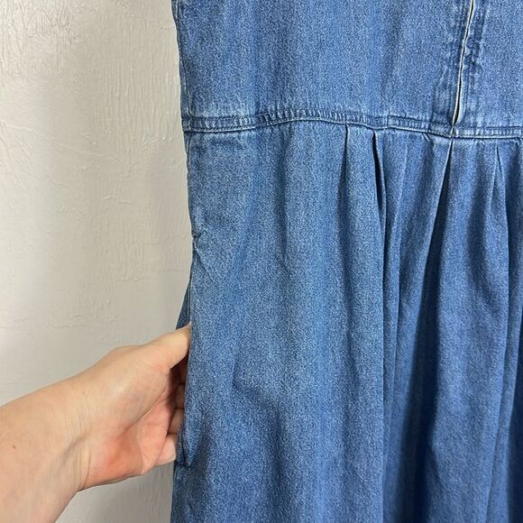 FADS Vintage Cotton Sleeveless Denim Midi Dress With Pockets Size 14 - Picture 2 of 8